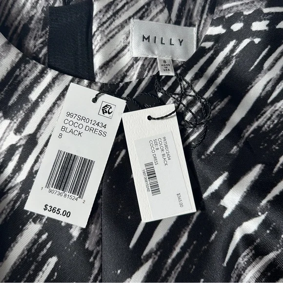 Milly Coco Black and White Patterned Sleeveless Shift Dress ~ 8 - Picture 10 of 12